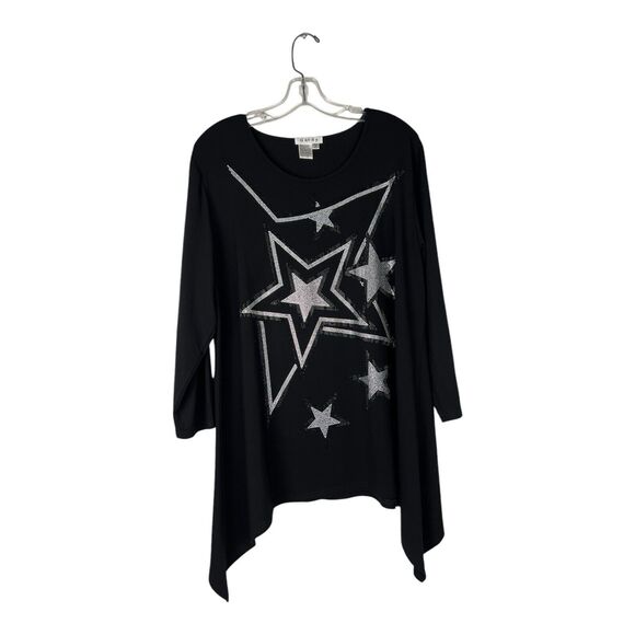 Gardy Womens Size L Tunic Top Rainstowns Stars Black RN #70917 - Picture 1 of 5